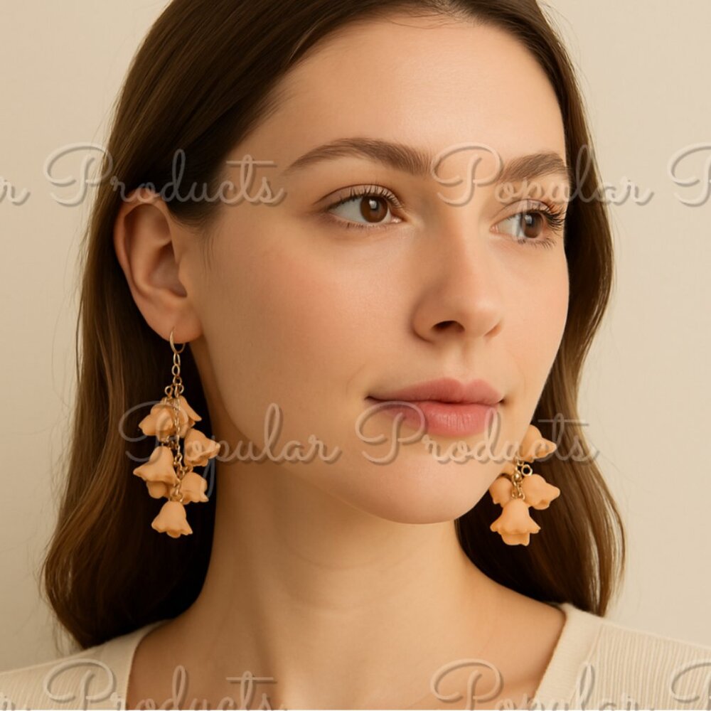 Peach Floral Drop Earrings – Soft & Feminine Charm